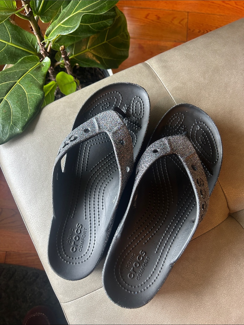 Crocs Baya silver platform glitter sandals
